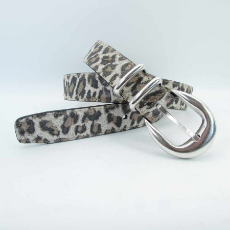 Leoparden Ledergürtel mit silberfarbener Gürtelschließe 3 cm breit 120 cm