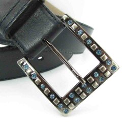 Blauer Damengürtel 4 cm breit mit silberner Strassbesetzter Gürtelschließe
