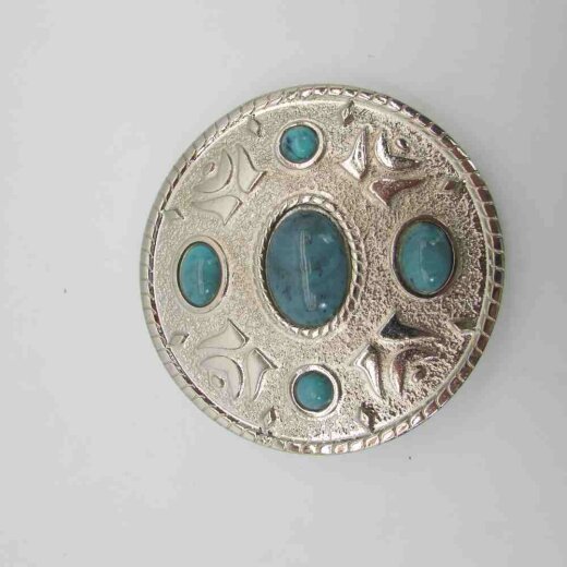 Runde Koppelschließe mit Türkissteinen silber für 4 cm breite Gürtel