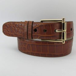 Damengürtel mittelbraun mit Goldschließe 4 cm breit 80 cm