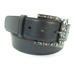 Blauer Damengürtel 4 cm breit mit silberner Strassbesetzter Gürtelschließe 80 cm Taillenweite