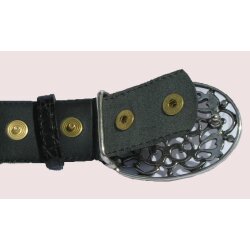 Schwarzer Krokowechselgürtel mit Druckknöpfen 4 cm breit Koppelschließe 85