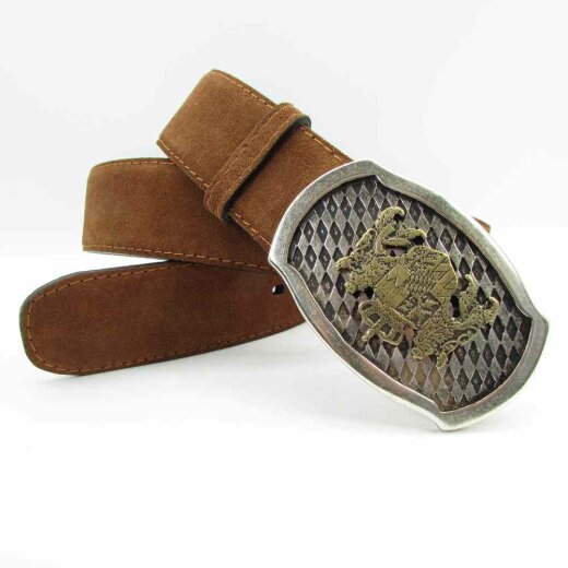Velourledergürtel 4 cm breit mit silberner Wappenschließe