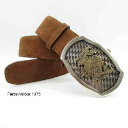 Velourledergürtel 4 cm breit mit silberner Wappenschließe