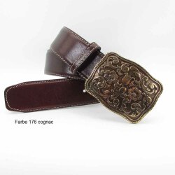 Velourleder Damengürtel mit altgoldener Schmuckgürtelschnalle 4 cm breit 80