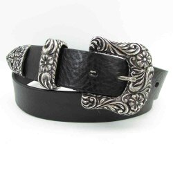Schwarzer Leder Damengürtel 3,5 cm breit mit Schließengarnitur 90