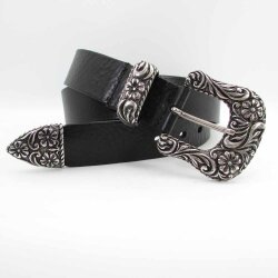 Schwarzer Leder Damengürtel 3,5 cm breit mit Schließengarnitur 90