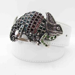 Chamäleons Gürtel 4 cm breit mit silberner bunter Strass Gürtelschließe 80 cm Taillenweite