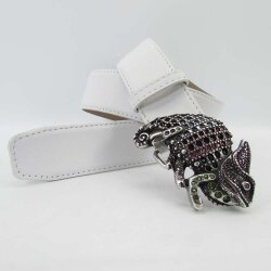 Chamäleons Gürtel 4 cm breit mit silberner bunter Strass Gürtelschließe 80 cm Taillenweite