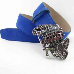 Chamäleons Gürtel 4 cm breit mit silberner bunter Strass Gürtelschließe 80 cm Taillenweite