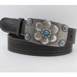 Wechselgürtel aus Rindleder 4 cm breit mit Ziernähten Koppelschließe dunkelbraun 105 cm Taillenweite