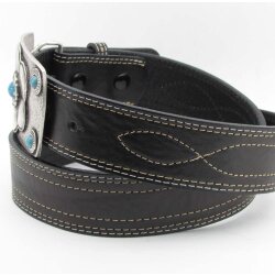 Wechselgürtel aus Rindleder 4 cm breit mit Ziernähten Dornschließe schwarz 115 cm Taillenweite