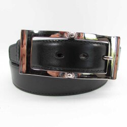 Schwarzer Damengürtel 3,5cm breit mit länglicher silberner Gürtelschließe 80 cm Taillenweite