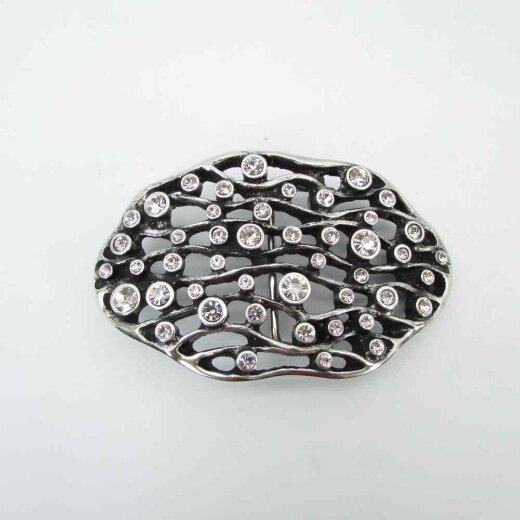 Silberne ovale  Strass Gürtelschließe für 4 cm breite Gürtel