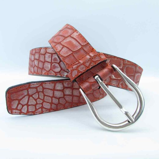 Kroko Damengürtel 4 cm breit mit halbrunder silberner Gürtelschließe