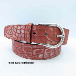 Kroko Damengürtel 4 cm breit mit halbrunder silberner Gürtelschließe