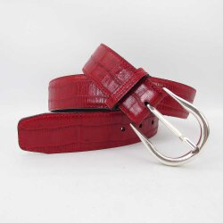 Kroko Damengürtel 4 cm breit mit halbrunder silberner Gürtelschließe