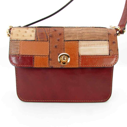 Patchwork Damentasche mit goldener Kette und Verschluss