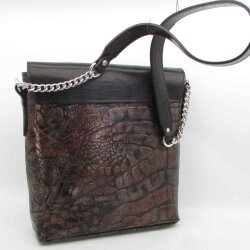 Kroko Damenumhängetasche in gold schwarz mit silberner Kette