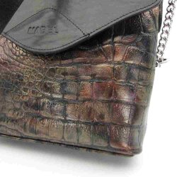 Kroko Damenumhängetasche in gold schwarz mit silberner Kette