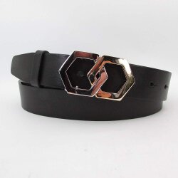 Damengürtel 3,5cm breit mit eckiger bicolor Schmuckschließe 90 cm Taillenweite