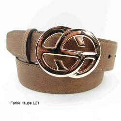Taupe Wechselgürtel für Damen und Herren mit Druckknöpfen 4 cm breit Koppelschließe 85