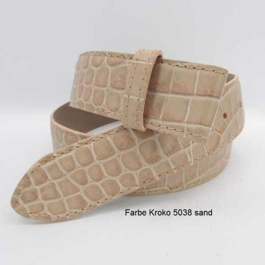 Leder Wechselgürtel sand  Krokoprägung  3,5 cm breit Dornschließe 80 cm