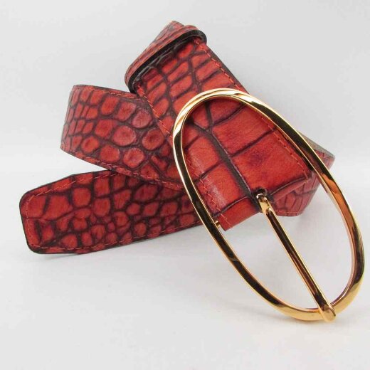 Krokoleder Gürtel 4 cm breit mit Goldschließe
