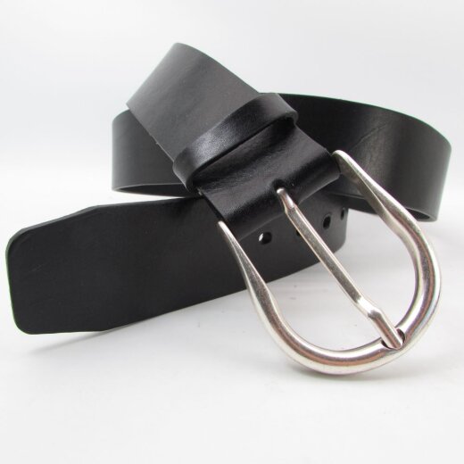 Rindledergürtel 4 cm breit mit halbrunder silberner Gürtelschließe