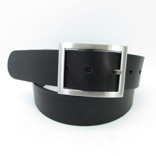 Herrengürtel 4 cm breit mit Quadratischer silberfarbener Gürtelschließe schwarz 95 cm Taillenweite