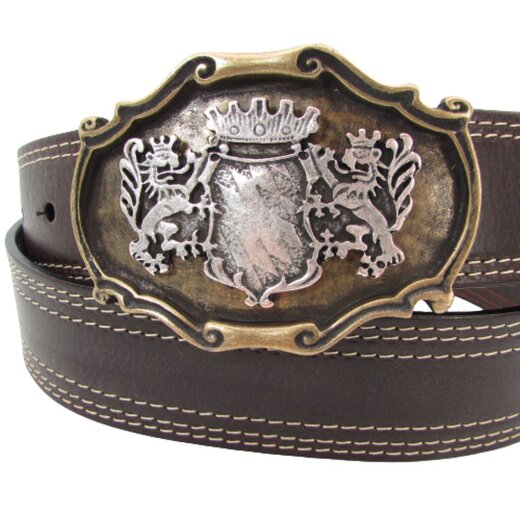 Trachtengürtel 4 cm breit mit altgoldener Bayrischer Wappengürtelschließe