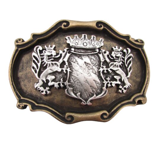 Bayrisch altgoldene Trachtengürtelschließe  mit silbernen Bayrischen Wappen für 4 cm  Gürtel