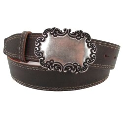 Leder Trachtengürtel 4 cm breit mit silberner Trachtenschließe