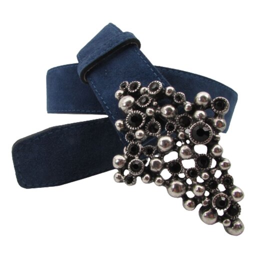 Damen Gürtel 4 cm breit mit silberner Strass Gürtelschließe 110 cm Taillenweite