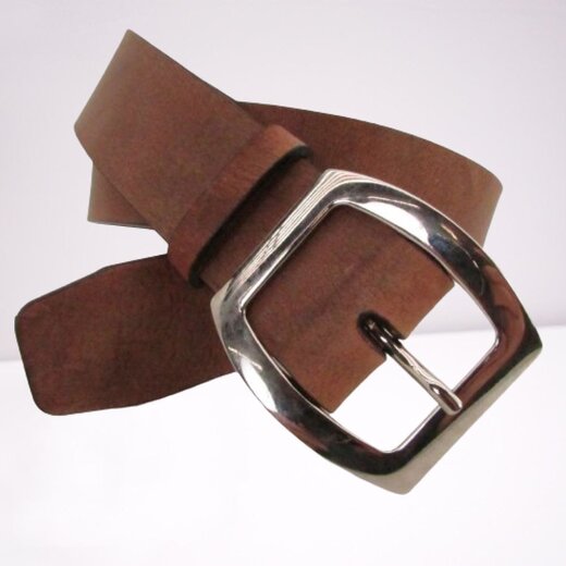 Ledergürtel mit Altsilberschnalle  4 cm breit