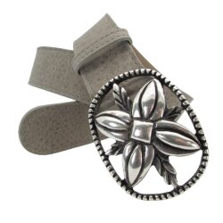 Cognac Damen Jeansgürtel mit Silberschnalle Blüte 100