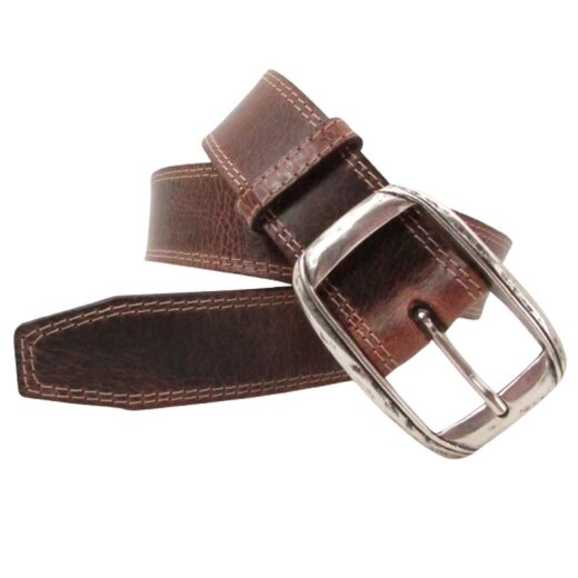 Rindledergürtel mit Doppelnaht 4 cm breit mit altsilberner Gürtelschließe