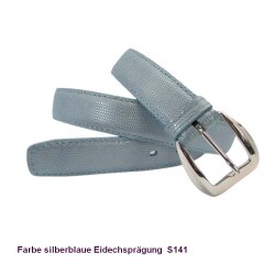 Silberblauer Eidechsen Wechselgürtel geprägt 3 cm Koppelschließe 70 cm Taillenweite